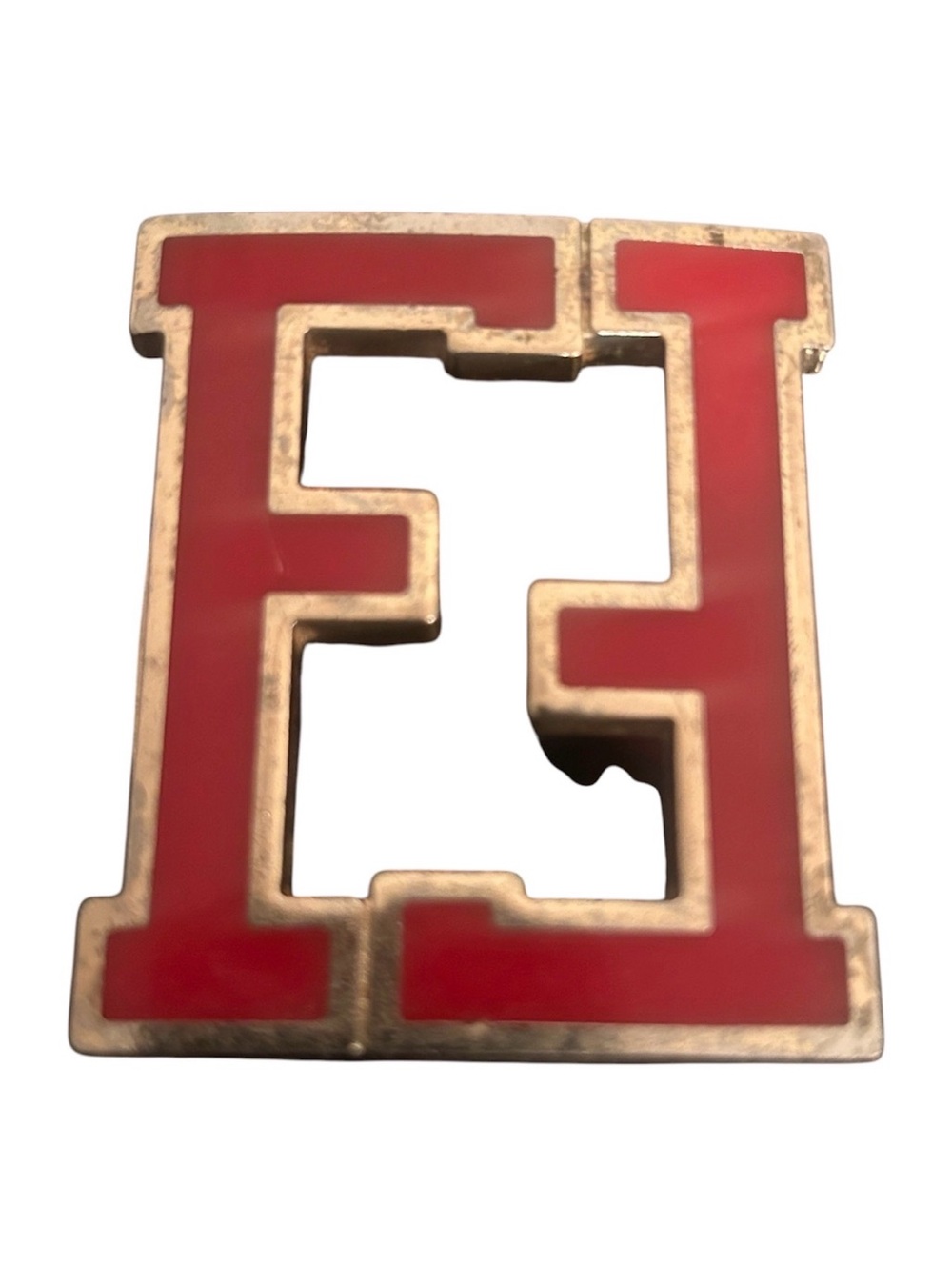 Fendi Zucca FF Logo Interchangeable Brass Belt Buckle in Red & Gold Trim